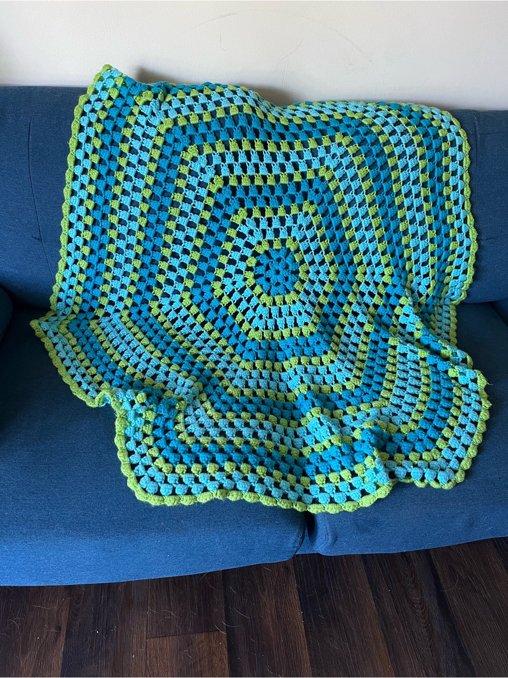 Hand crocheted round blanket